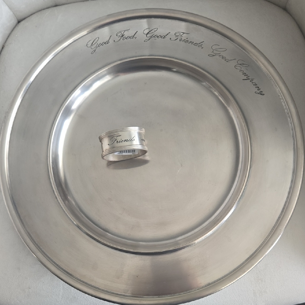 Pottery Barn Set Of 6 Each Silver Dining Charger and Napkin Ring